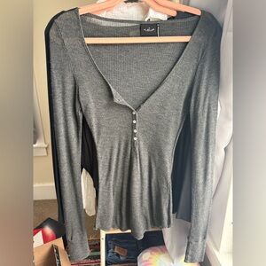 Urban Outfitters Charcoal Button-Down Ribbed Top